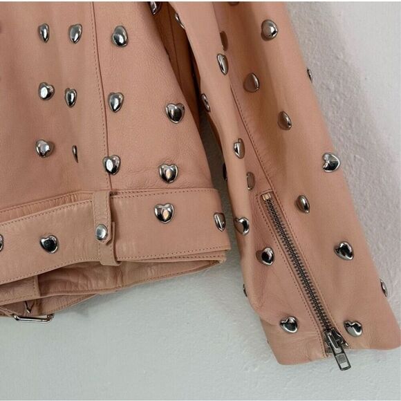 Lovers + friends pink studded heart moto leather jacket size S - Picture 16 of 16